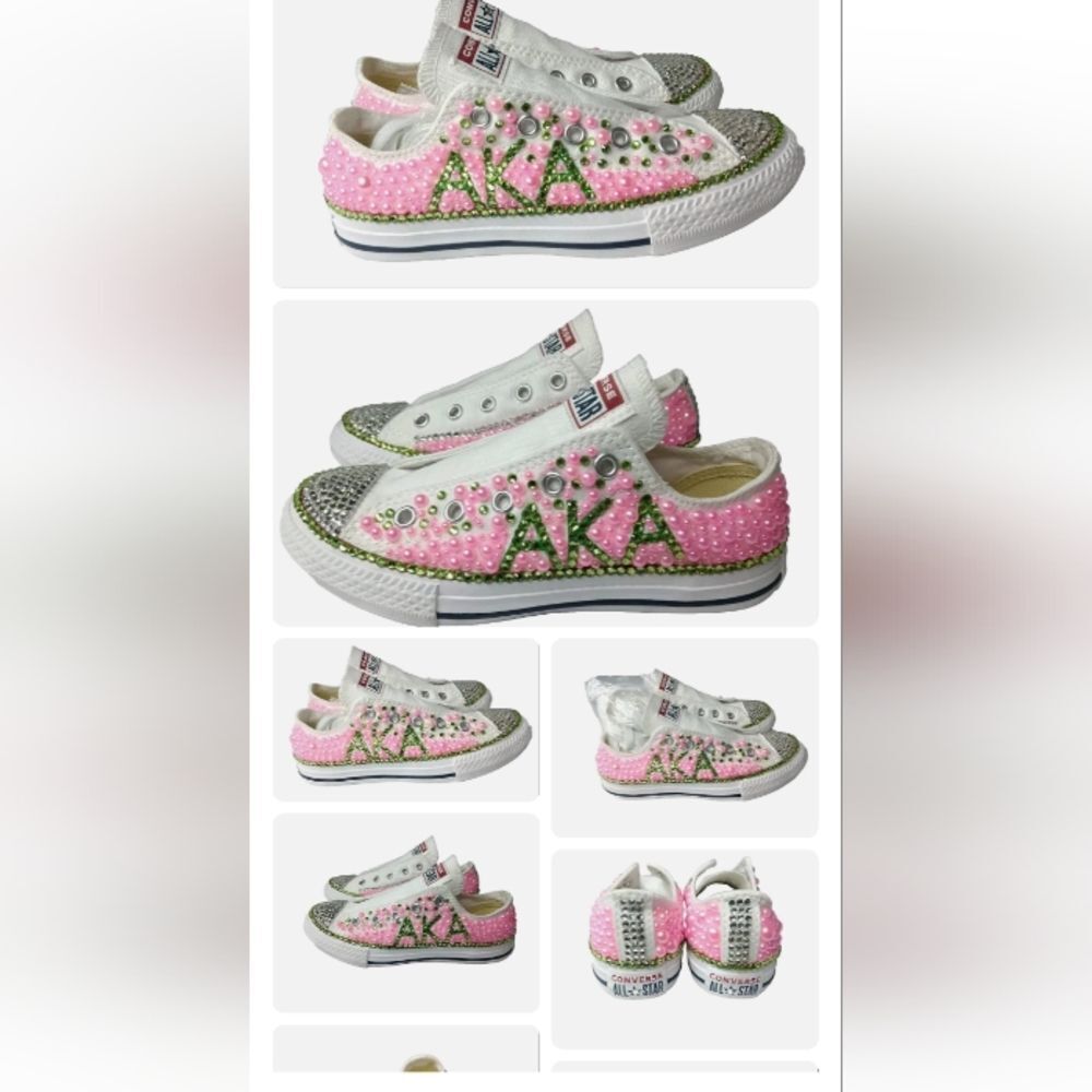 Alpha Kappa Alpha Bling Sneakers Custom Converse Beads Rhinestones Girls Size 13 - Picture 10 of 12